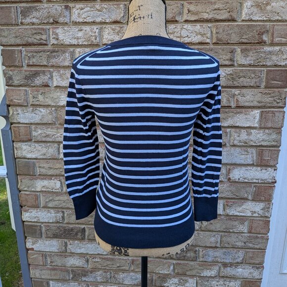 J. Crew Navy blue and white striped 3/4 sleeve cardigan Small - Picture 3 of 11